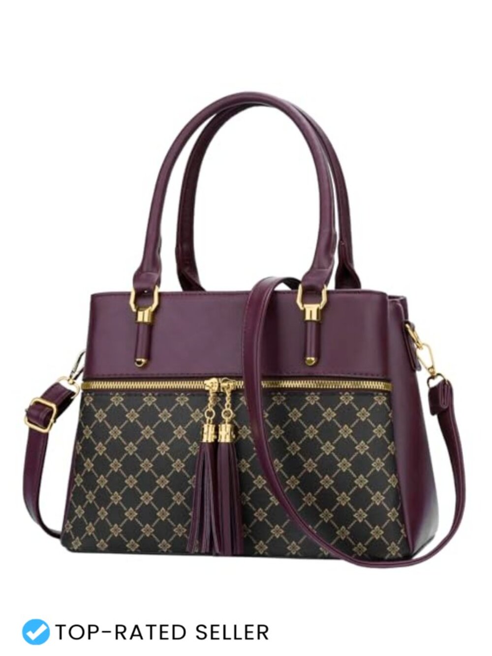 Vegan PU Leather Top Handle Satchel Handbag Medium Size Purse